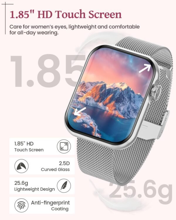 Smart Watch, 1.85" Android Smart Watches for Women, Fitness Tracker Watch with Blood Pressure/Heart Rate/Sleep Monitor, Bluetooth Smartwatch for Android/iOS Phones, Fitness Watch for Women (3 Bands) - Image 3