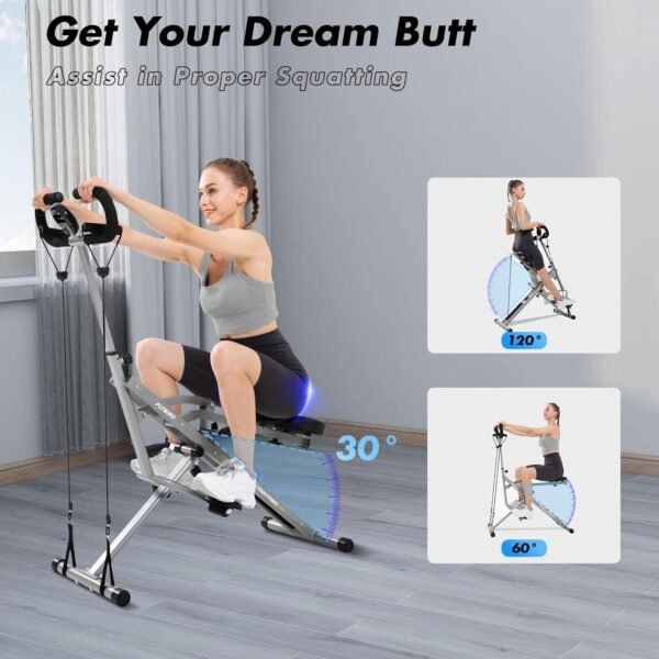 FLYBIRD Gray Squat Machine, Ride Rowing Machine for Glute Core Legs Cardio Exercise, 4 Adjustable Resistance Levels, Foldable & Easy Setup, Full Body Workout Home Gym, 350 LBS Capacity - Image 7