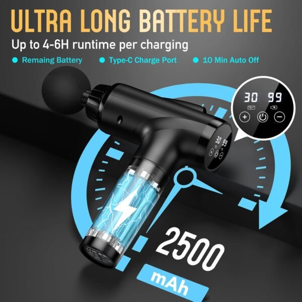 Massage Gun Deep Tissue, Handheld Electric Muscle Massager, High Intensity Percussion Massage Device for Pain Relief with 9 Attachments & 30 Speed(Black) - Image 4