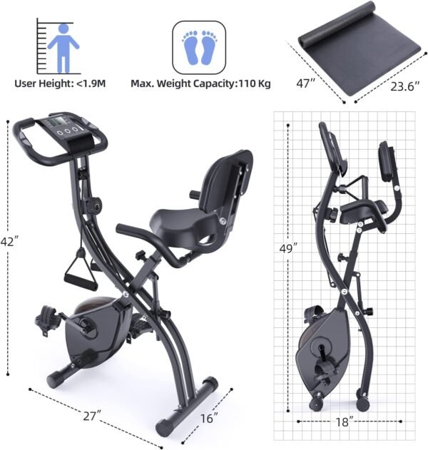 Foldable Exercise Bike Stationary Bike, Sportneer 4 in 1 Indoor Cycling Bike with 16 Level Magnetic Resistance Training Bike with Arm Resistance Band PVC Floor Mat Fitness Bike for Home Gym Workout - Image 9