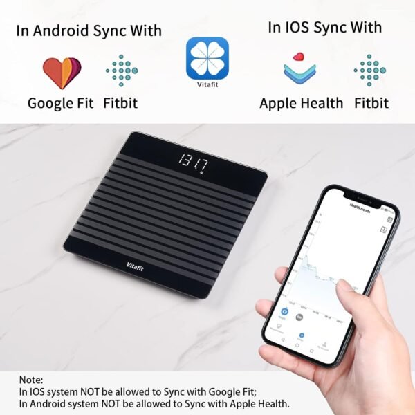 Vitafit Anti-Slip Smart Digital Bathroom Scale for Body Weight, FSA HSA Store Eligible, High Accuracy Assured by Weighing Professional Since 2001, BMI with App,Black - Image 4