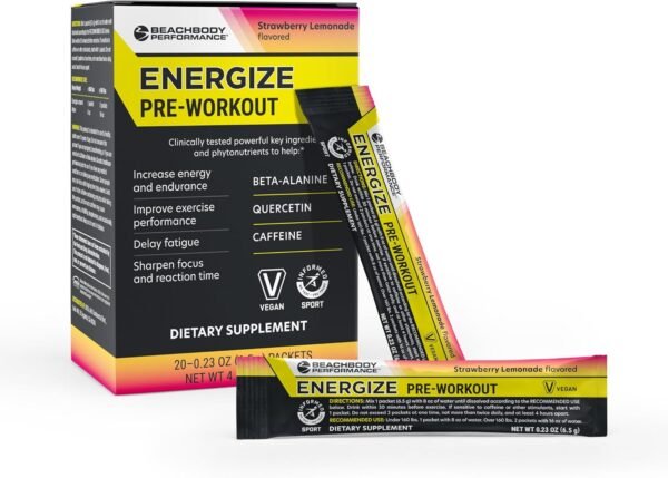 BODi Energize Pre Workout Powder - Beta-Alanine, Quercetin & Low-Dose Caffeine Formula for Enhanced Energy & Focus, Increase Energy & Endurance Supplement, Strawberry Lemonade Flavored, 20 Sticks - Image 2