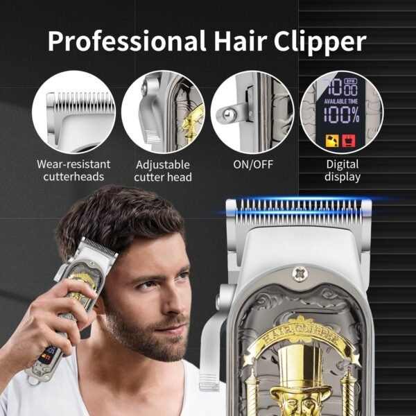 Professional Hair Clipper Set for Men, Rechargeable Cordless Clippers and Trimmers Set, Electric Foil Shavers and Beard Trimmers, Hair Cutting Tools with LED Display, Gifts for Men - Image 3