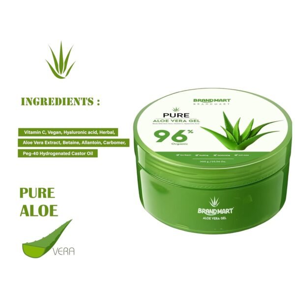 Organic Aloe Vera Gel for Face, Body Skin, Hair & Sunburn Relief, 96% Pure Aloe Vera Gel for Soothing, Hydration, Calming Moisturizer for After Sun Skin Care (300 ml) - Image 8