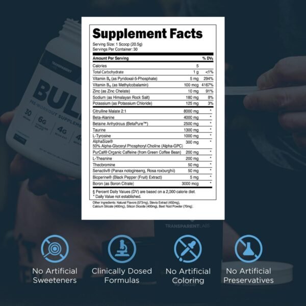 Transparent Labs Bulk Pre Workout Powder - Naturally Sweetened Advanced Pre-Workout Formula for Muscle Building and Strength - 30 Servings, Strawberry Kiwi - Image 4