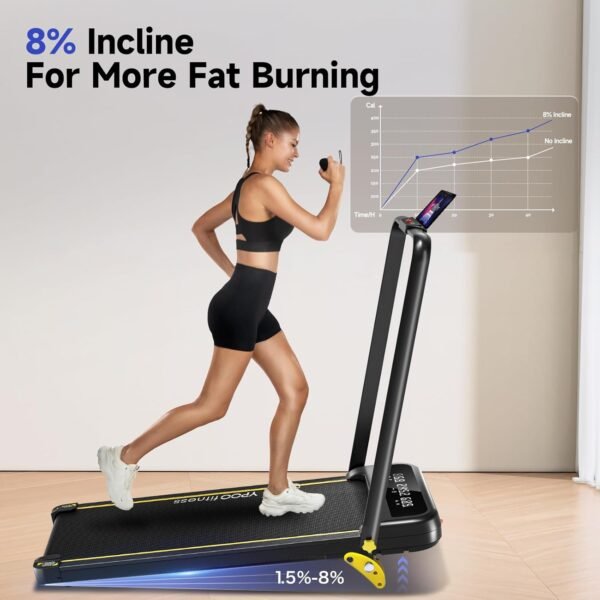 Foldable Treadmill with Incline, Walking Pad with Handle Bar 3 Level Incline, Portable Folding Treadmills for Home/Office 300 Lbs Capacity, Quiet Desk Treadmill with Remote Control & APP - Image 8