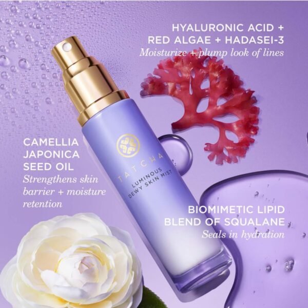 Tatcha Luminous Dewy Skin Mist | 2-in-1 Hydrator & Finishing Spray with Hyaluronic Acid for a Dewy Glow | 1.35 oz - Image 6