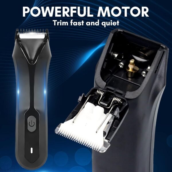 FAMILIFE Body Trimmer for Men, Ball Trimmer Men, Electric Groin & Pubic Hair Trimmers, Replaceable Ceramic Blade Heads, Waterproof Wet/Dry Use, Standing Recharge Dock, 90 Minutes Usage - Image 5