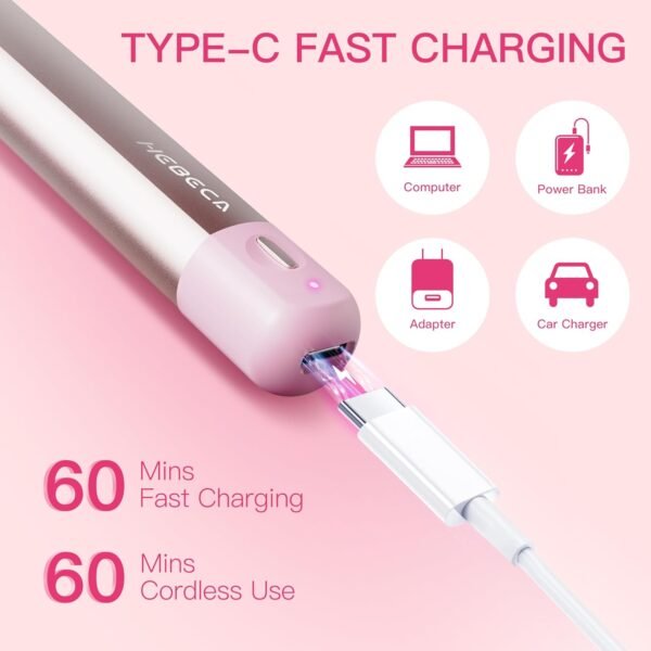 Nose Hair Trimmer for Women 2in1 Facial Hair Removal Trimmer - Metal Body, Rechargeable, Waterproof, Portable - Nose, Ear, Eyebrow, Peach-Fuzz, Lips, Chin FT2001 (Pink) - Image 7