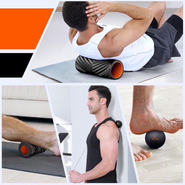 Sportneer 4 in 1 Foam Roller Set: Dual Textures Foam Roller, Foot Roller, Lacrosse Ball, Traction Massage Ball with String, Deep Massage Roller for Whole Body Release, Physical Therapy (Black) - Image 7