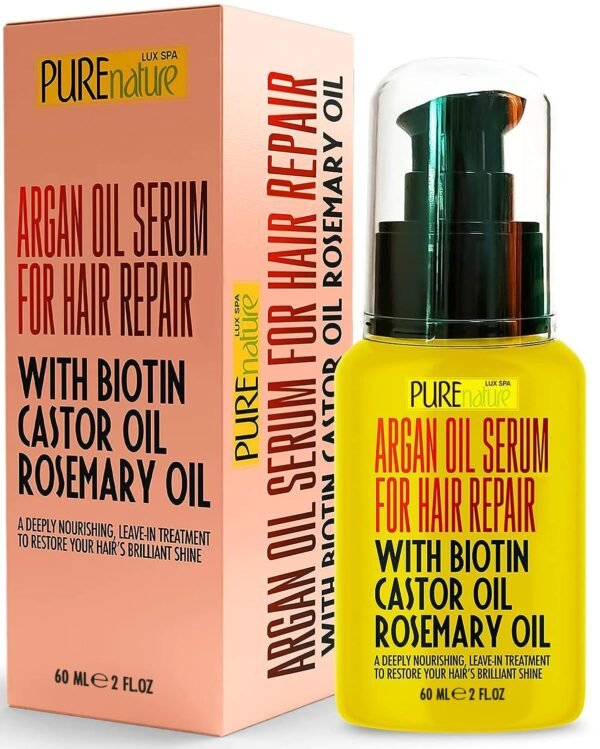 Moroccan Argan Oil Hair Serum - Rescue Frizzy and Damaged Locks - With Heat Protectant and Straightening Properties - Hydrating Anti Frizz Products For Curly and Straight Hair with Split Ends - Image 2