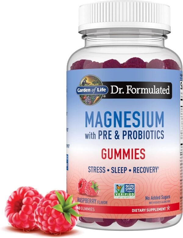 Garden of Life - Dr Formulated Magnesium Citrate Supplement with Prebiotics & Probiotics for Stress, Sleep & Recovery - Vegan, Gluten Free, Kosher, Non-GMO, No Added Sugars – 60 Raspberry Gummies - Image 2