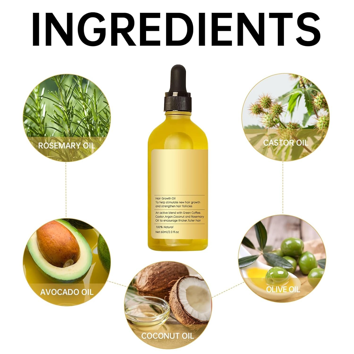 Veganic Natural Hair Growth Oil, Veganic Hair Growth Oil, Hair Oil, Rosemary Hair Growth Oil for Dry Damaged Hair and Growth Thin Hair, 2Fl Oz, 60Ml, Yellow - Image 8