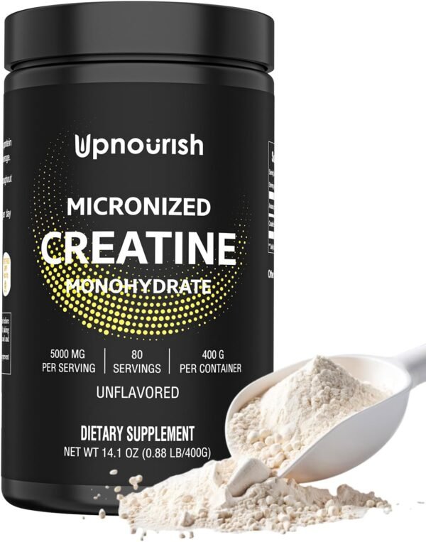 UpNourish Micronized Creatine Monohydrate Powder 400 G - Unflavored Vegan for Pre Workout, Muscle Building Pure Women and Men Instantized Supplement, 80 Servings 14.1096 Ounce - Image 2