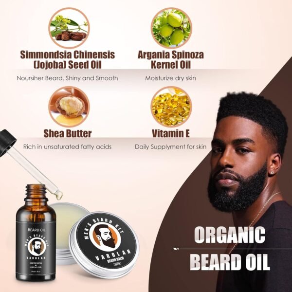 Beard Grooming Kit, Birthday Gifts for Men with Beard Oil, Balm, Brush, Wash, Wax, Comb, Scissors, 1 fl oz - Image 4
