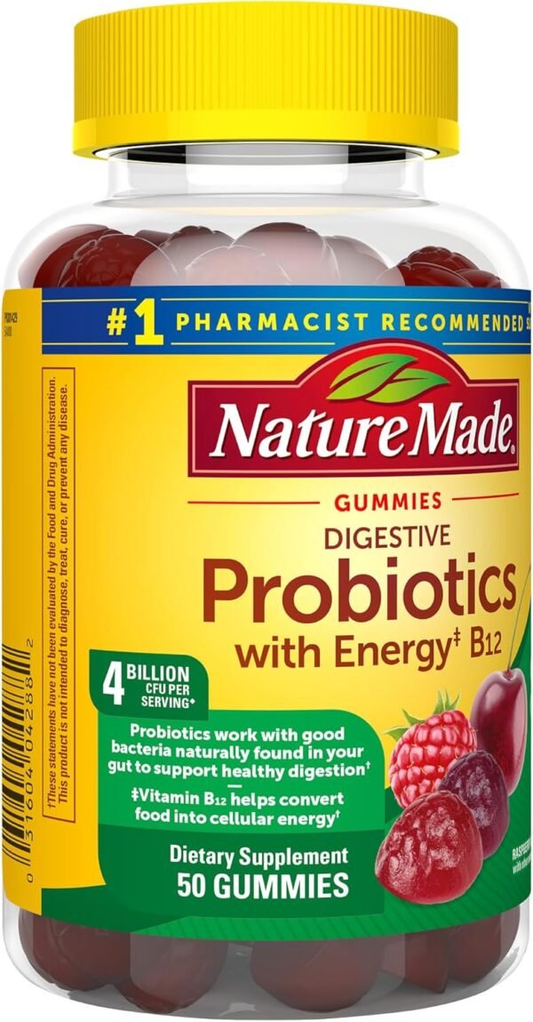 Nature Made Digestive Probiotics and Energy B12 Gummies, Probiotics for Women and Men, 50 Probiotic Gummies, 25 Day Supply - Image 8