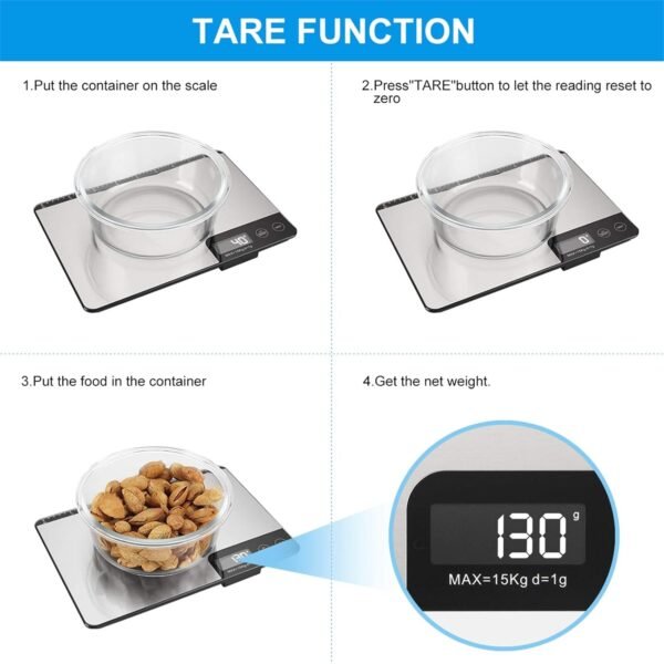 MAX 33lb Kitchen Scale with Measure Length(8inch), Food Scales Digital Weight Grams and Oz with Shrink Hook, 6 Units, Tare Function, High Precision to 1g/0.1oz for Baking and Cooking - Image 6