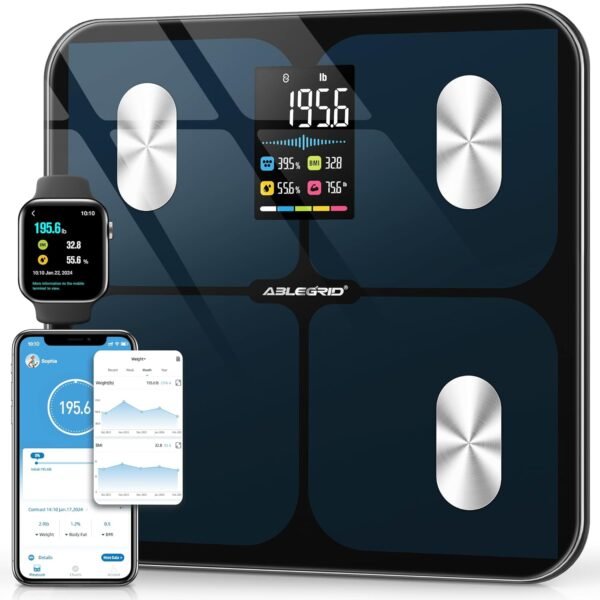 ABLEGRID Digital Smart Bathroom Scale for Body Weight and Fat Percentage,Body Fat Scale with BMI Large LCD Display,Accurate Body Composition Analyzer,Weighing Machine for People with Fitness App,400lb - Image 2