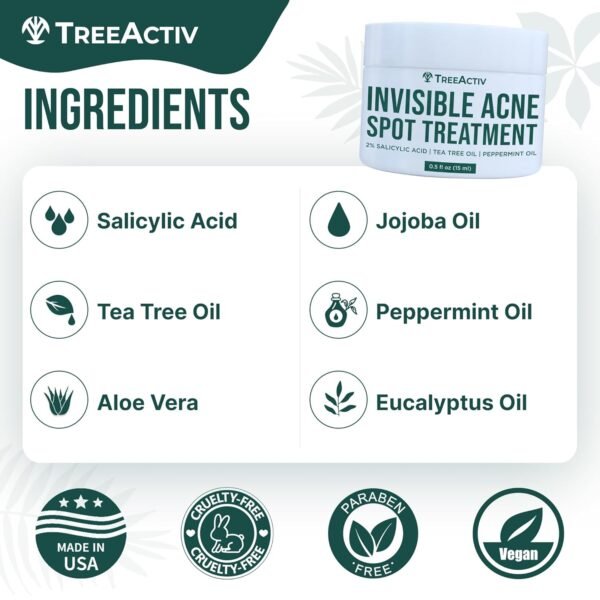 TreeActiv Invisible Salicylic Acid Cystic Acne Treatment For Face Original Formula, 0.5 fl oz, Acne Face Cream, Acne Spot Treatment for Face & Body, Acne Clearing Cream Moisturizer for Teens & Adults - Image 5