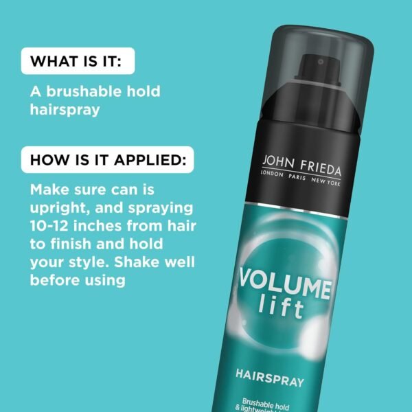 John Frieda Volume Lift Hairspray, Volumizing Hairspray with Air-Silk Technology for Fine or Flat Hair, Adds Body, Long-Lasting Hold, and Fullness for Fine, Thin Hair, 10 Oz - Image 5