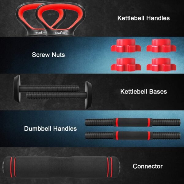 STOZM Weightlifting Accessories Set – Adjustable Fitness Set with 2X Kettlebell Handles & Base, 2X Dumbbell Handles, 4X Screw Nuts, 1x Dumbbell Connector for Weightlifting - Image 3