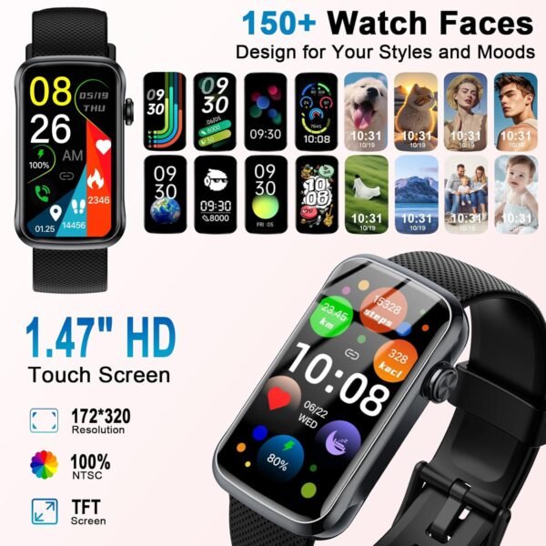 Smart Watch, 1.47" HD Smartwatch for Men Women with 24 Sport Modes, IP68 Waterproof Fitness Tracker with 24/7 Heart Rate/Sleep/SpO2 Monitor, Step Tracker, Pedometer, Activity Tracker for Android iOS - Image 3