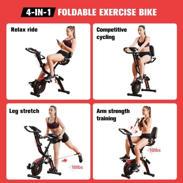 Folding Exercise Bike with Arm & Leg Band, Foldable Stationary Bike for Seniors, Recumbent Exercise Bike for Home, Pluse Sensor, Back Rest, Large Seat, 330lbs Max Weight - Image 3