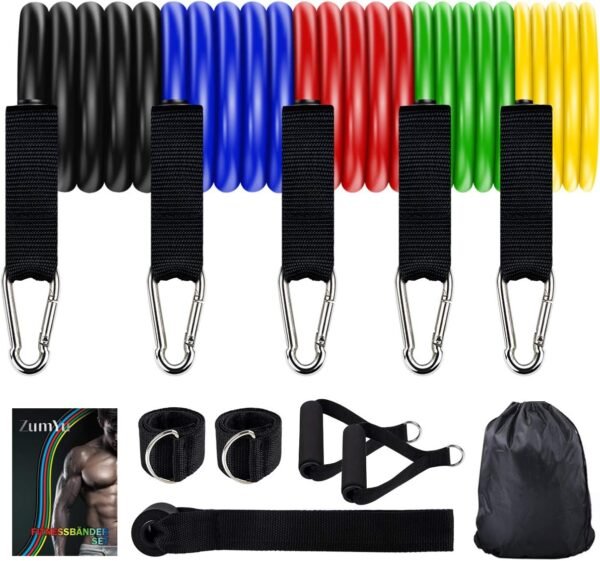 Resistance Bands Set Workout Bands with 5 Stackable Exercise Bands, 5 Resistance Loop Bands, 2 Core Sliders, Door Anchor, Ankle Straps, Jump Rope,Hand Grip Strengthener - Image 2