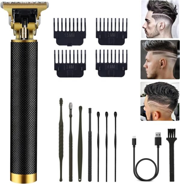 Professional Cordless Hair Trimmer, Hair Clippers for Men T Blade Trimmer Zero Gapped Trimmer Rechargeable Beard Trimmer Shaver Hair Cutting Kit with Ear Spoon Tool Set, Black - Image 2