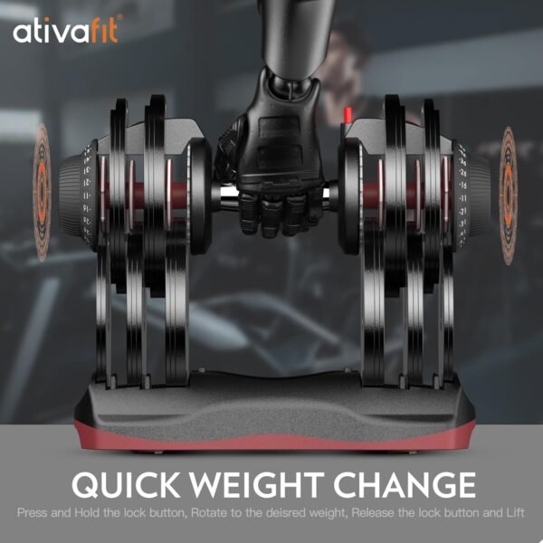 Ativafit 27.5 LBS/66LBS/88LBS Adjustable Dumbbell Set with Anti-slip Handle 12 In 1 Quick Dial Adjustment Weights With Safety Locking Button Space Saving Strength Training for Full Body Home Gym Workout - Image 5