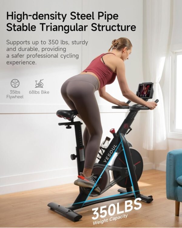 Yesoul Black Exercise Bike for Home,Smart White Cycling Bike Magnetic Stationary Bike, Low Noise Indoor Cycling Bike for Home Gym Electric Stationary Bike with Tablet Mount & Comfortable Seat Cushion for Women Apartment Workout Bike for Fitness - Image 4