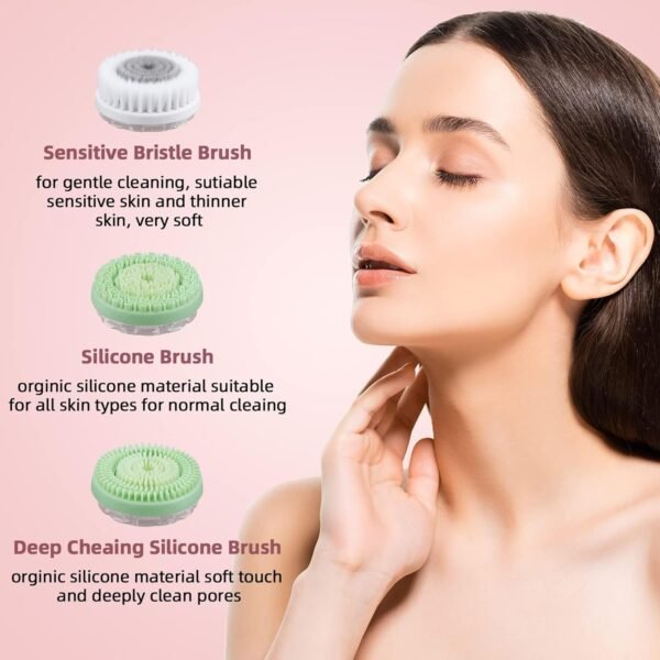 Facial Cleansing Brush, CkeyiN 3 in 1 Electric Exfoliating Spin Cleanser Device USB Rechargeable and Waterproof Exfoliation Rotating Spa Machine Facial Cleanser Massager for Women - Image 5