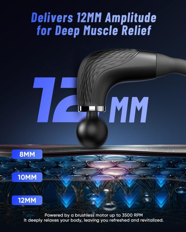 Massage Gun Deep Tissue with Extended Handle, Back Massager for Pain Relief Deep Tissue with LCD Screen, Neck/Waist/Leg/Shoulder Massager with 4 Massage Heads, 3 Modes & 6 Intensity Levels - Image 7