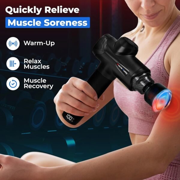 Massage Gun Deep Tissue with Heat and Cold Head, 6 Temperatures, 20 Levels & 10 Heads, Handheld Muscle Massager Gun with Carry Case, Portable Percussion Muscle Massager Gun (Black) - Image 9