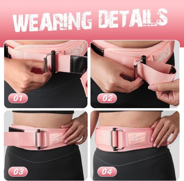 Lifting Belt Women (4 Inch Wide) Self-Locking Weightlifting Belt for Ladies Gym Cross Training, Bodybuilding, Deadlifts, Squats Power Lifting- Adjustable Olympic Lifting Lower Back Support - Image 6