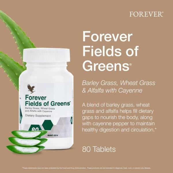 Forever Living - Fields of Greens, Green Superfood Supplement with Barley Grass, Wheat Grass, and Alfalfa to Cleansing and Alkalizing, 80 Tablets - Image 3