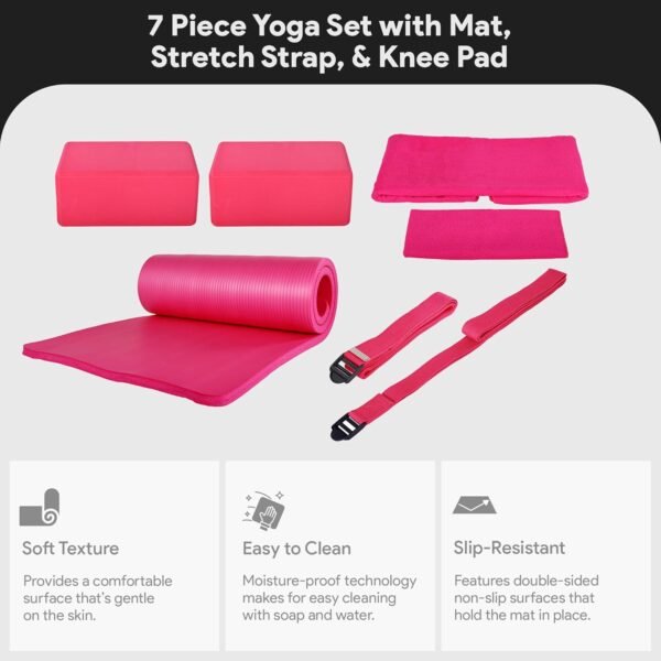 BalanceFrom 7-Piece Set - Include Yoga Mat with Carrying Strap, 2 Yoga Blocks, Yoga Mat Towel, Yoga Hand Towel, Yoga Strap and Yoga Knee Pad, Multiple Options - Image 5