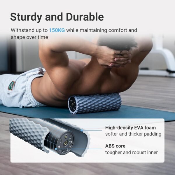 Vibrating Foam Roller, 5-Speed Back Roller Foam for Back Pain, High-Density Massage Roller for Muscles, Deep Tissue Foam Roller for Back, Muscle Massage, Exercise, Physical Therapy, Gray - Image 6