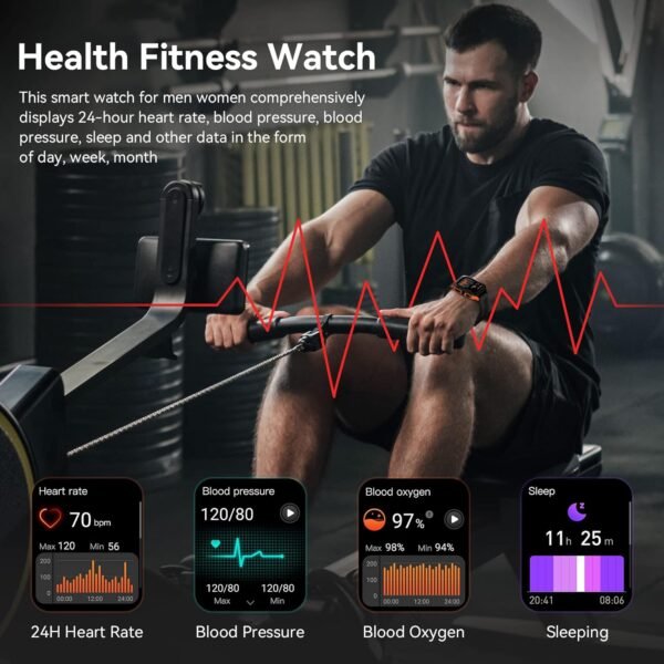 AMAZTIM Smart Watch, 60 Days Extra-Long Battery, 50M Waterproof, Rugged Military Bluetooth Call(Answer/Dial Calls), 1.85" Ultra Large HD Display, AI Voice Assistant, Compatible for Android and iOS-Red - Image 6