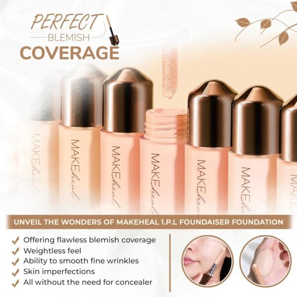 1.P.L Foundaiser Foundation SPF 20 PA++, Korean Foundation, Long-Lasting & Flawless Coverage, For Fair to Light Skin Tones, Dual-Function Foundation, (0.98oz) (19N - Purity) - Image 3