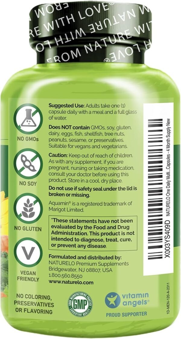 NATURELO Mens Multivitamins - One Daily Multivitamin for Men with Vitamins, Minerals & Organic Whole Foods, Boost Energy & Health, Non-GMO, 120 Vegetarian Capsules - Image 4