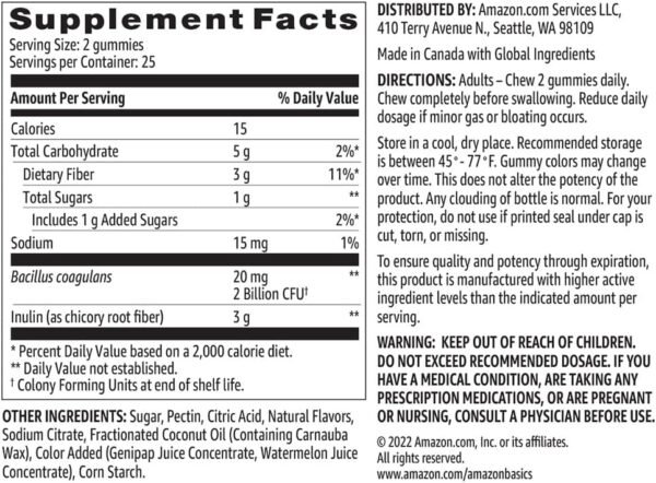 Amazon Basics Prebiotic & Probiotic Gummies, 2 Billion CFU, Blue Raspberry, 50 Count (2 per Serving) (Previously Solimo) - Image 6