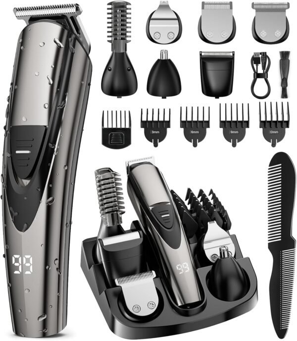 Beard Trimmer for Men, 17-Pc Set Rechargeable Hair Clippers Kit with Safety Lock,Mens Grooming Kit for Hair Beard Body & Nose,Gifts for Men - Image 2
