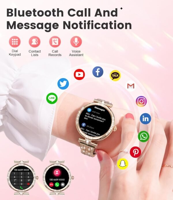 LIGE Smart Watches for Women (Answer/Make Call) with Diamonds，1.19” AMOLED Smartwatch with Heart Rate/SpO2/Sleep Monitor,IP68 Waterproof Fitness Tracker 111 Sport Modes Pedometer for Android iOS,Gold - Image 3
