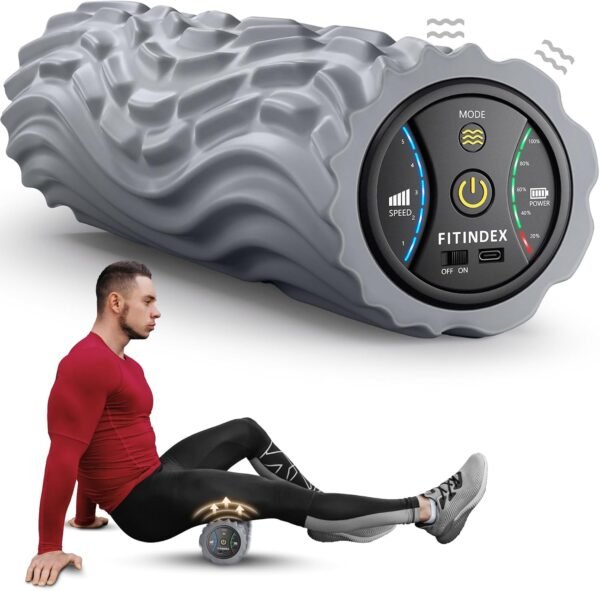 FITINDEX Foam Roller for Back Pain, 5-Speed Vibrating Foam Roller Muscle Massage, FSA HSA Eligible Exercise, Yoga, Muscles Deep Tissue, Physical Therapy, Muscle Recovery, Neck, Leg, Rechargeable, Gray - Image 2