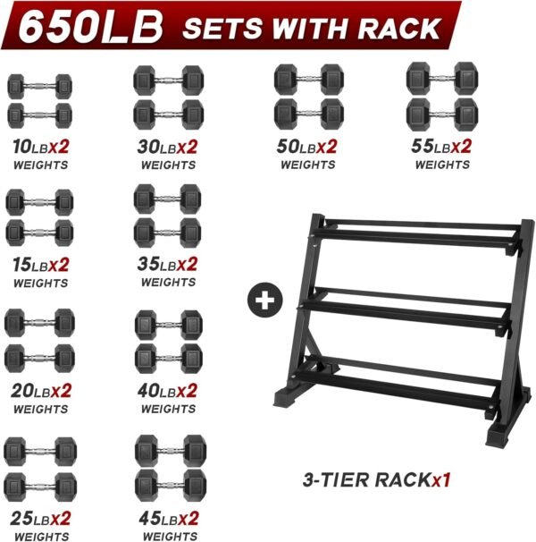 RitFit 5-650 LBS PVC Encased Hex Dumbbell Sets with Optional Rack for Home Gym, Hand weight with Chrome Handle for Strength Training, Workouts - Image 6