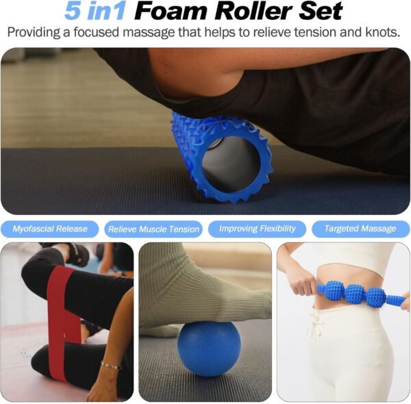 5-in-1 Foam Roller Set for Deep Tissue Massage, Muscle Pain Relief, Improved Mobility, High-Density Back Roller for Whole Body Relieves Muscle Pain Muscle Massage (Blue) - Image 6