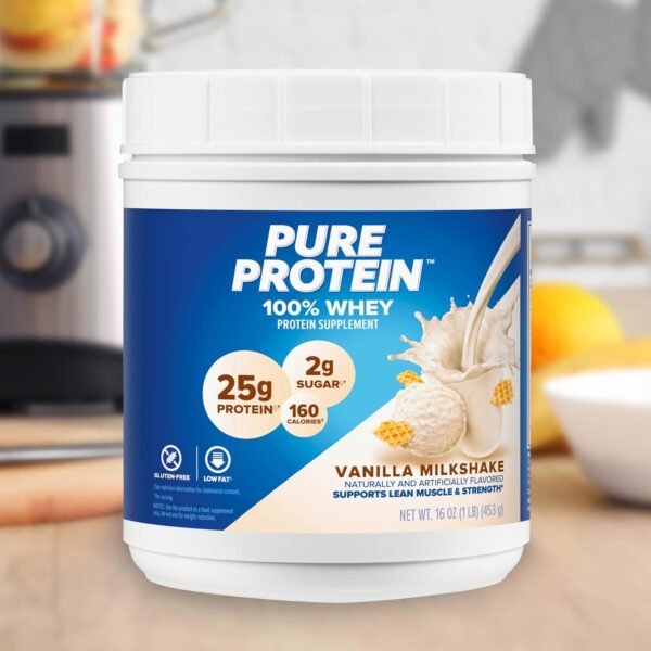 Pure Protein Powder, Whey, High Protein, Low Sugar, Gluten Free, Vanilla Cream, 1 lb - Image 6