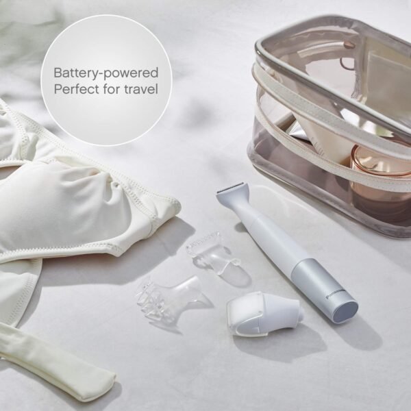 Panasonic Bikini Trimmer and Shaver for Women with 4 Attachments for Gentle Grooming in Sensitive Areas, Wet/Dry, Battery-Operated – ES-WV60-S (White / Silver) - Image 5