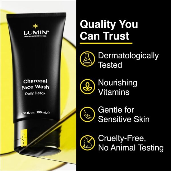 Lumin Charcoal Face Wash for Men Skincare - Daily Detox, Hydrating Face Cleanser, Removes Impurities, Exfoliates, Unclogs Pores, Controls Oil, Soothes Irritation, All Skin Types, 1 Pack - Image 6